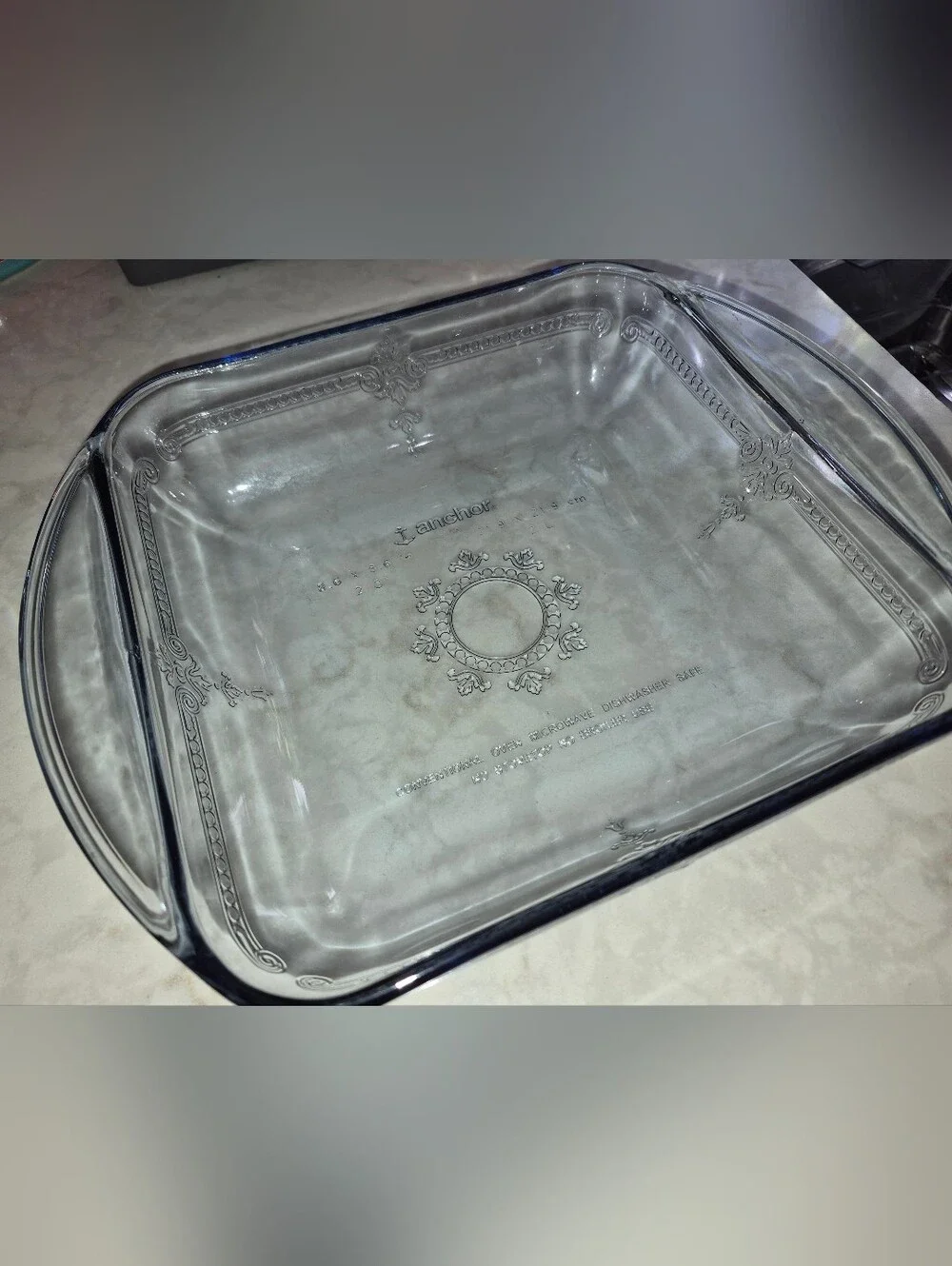 Vintage Anchor Hocking Clear Glass Square Baking Dish with Handles,Sapphire Blue